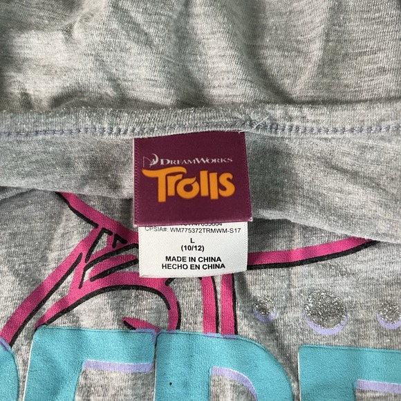 Dreamworks Trolls Girls T-shit Poppy Smile Hug Repeat Gray Size Large 10/12 EUC - Picture 3 of 5